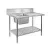 FED SSB6-1800L/A 1800mm single left sink bench with pot undershelf stainless steel