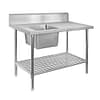 FED SSB7-1200L/A stainless steel single left sink bench with pot undershelf, 1200mm wide commercial sink bench, Australia