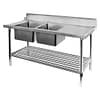 FED DSBD7-2400L/A left inlet double sink dishwasher bench, 2400x700x900mm, stainless steel commercial bench, Australia