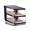Bonvue HWB2-65 backfill heated display cabinet with dual-tier shelves, 600 mm, 900 W, black stainless steel – front view, Australia