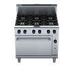 Waldorf RN8610GC 900 mm gas range with 6 burners and GN2/1 convection oven, 198 MJ/h output, stainless steel – front view, Australia