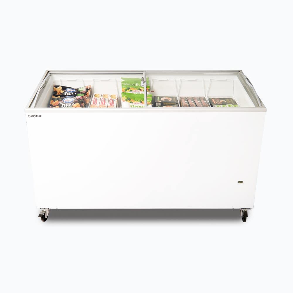 Bromic CF0500ATCG-NR 427L Curved Glass Top Display Chest Freezer – Ideal for Ice Cream & Retail