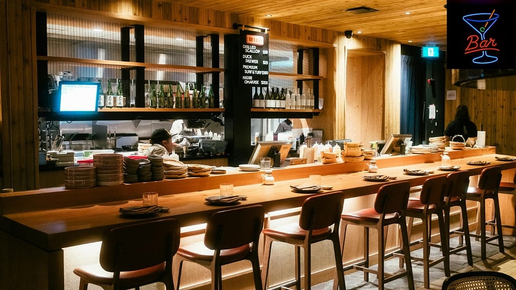 Modern restaurant interior with bar seating