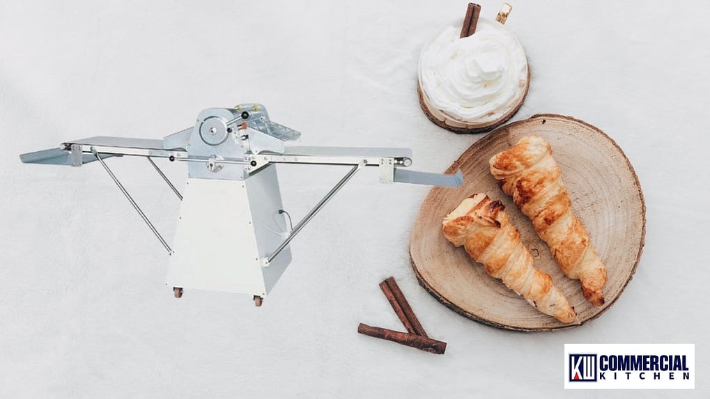 Reversible 520 mm pastry dough sheeter with guard and emergency stop in a Sydney bakery