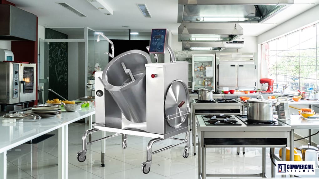 commercial bratt pan and tilting boiling pan with mixer in australian kitchen