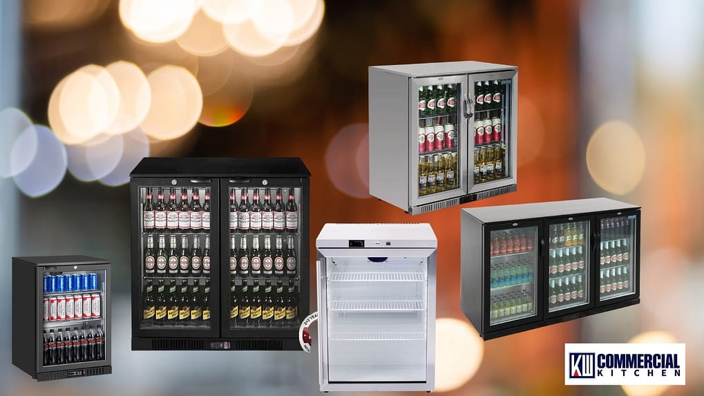 Busy Australian bar with commercial glass door bar fridges keeping bottled drinks cold during summer service