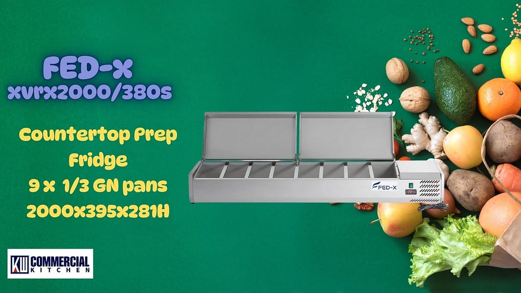 FED-X XVRX2000/380S Salad Bench – 2000mm, 9× 1/3GN, Stainless Steel Lids