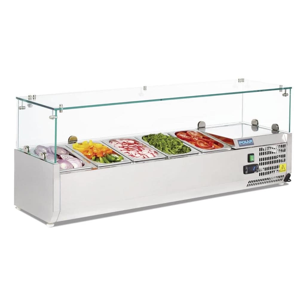 Polar G608-A G-Series Countertop Prep Fridge with 5x 1/4GN Capacity and Glass Sneeze Guard