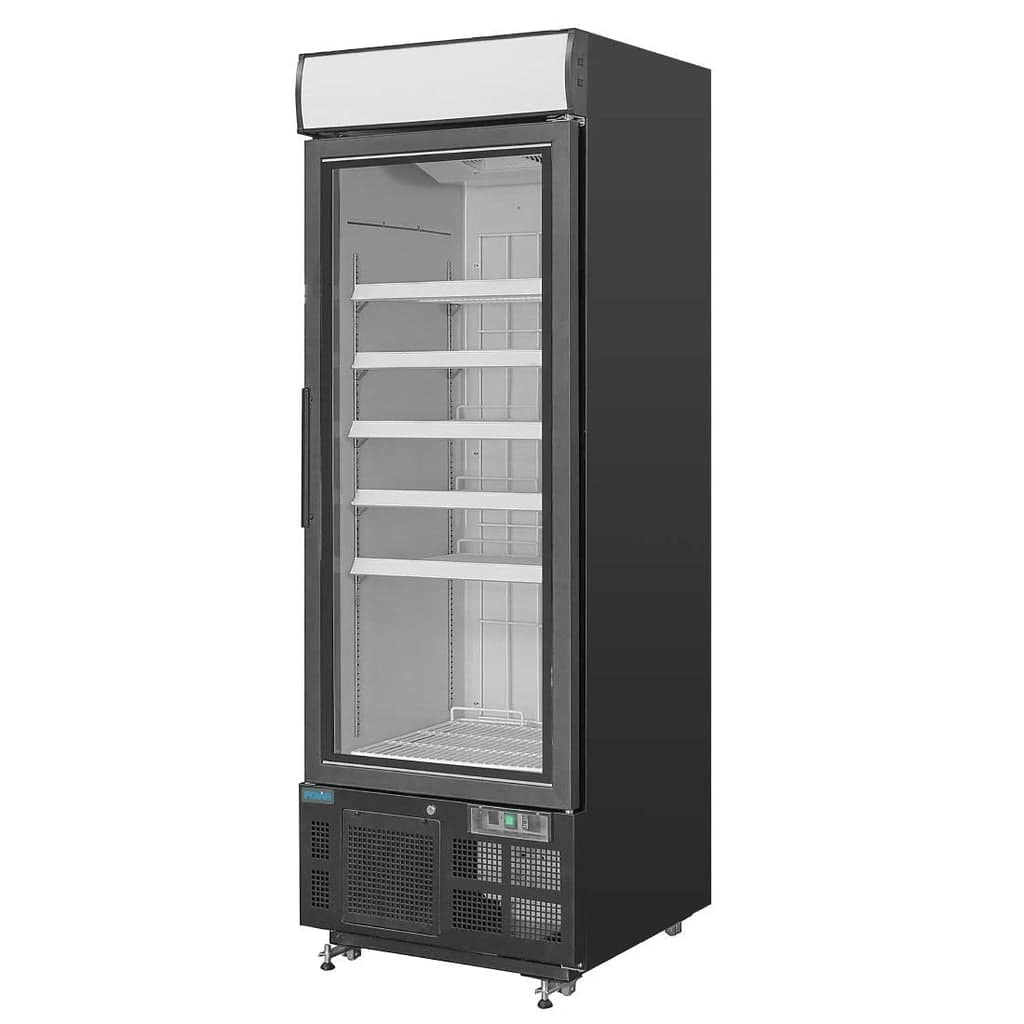 Polar GH428-A Upright Display Freezer with 412L Capacity and Black Finish