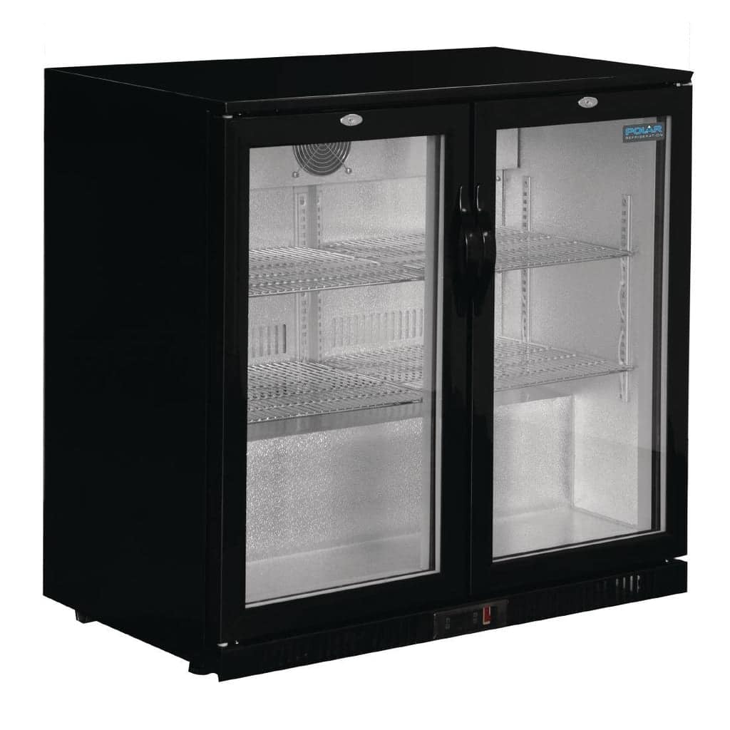 Polar GL012-A G-Series back bar cooler 900×520×850 mm, 198 L, double-glazed hinged doors, 2–8°C, LED lighting – front view, Australia