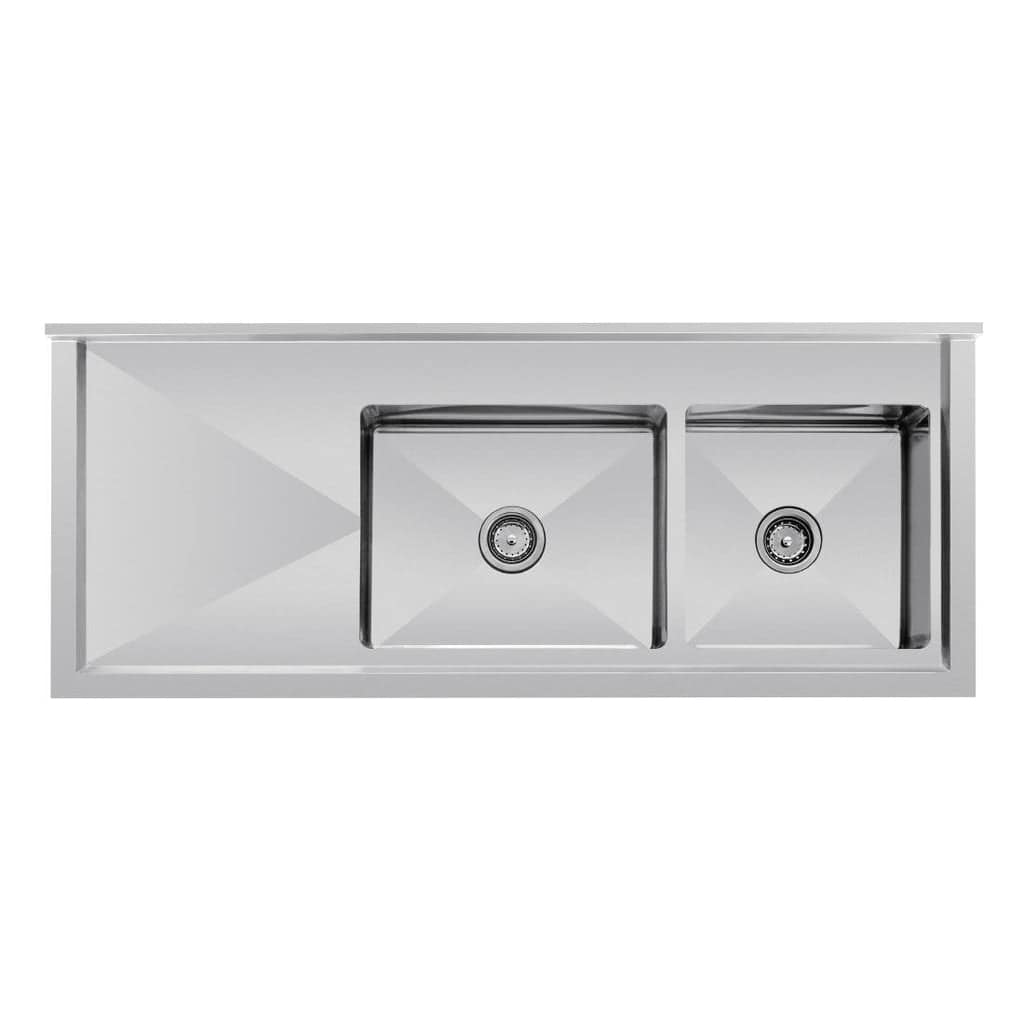 Vogue Double Bowl Sink L/H Drainer - 1500mm (90mm Drain) - Image 2