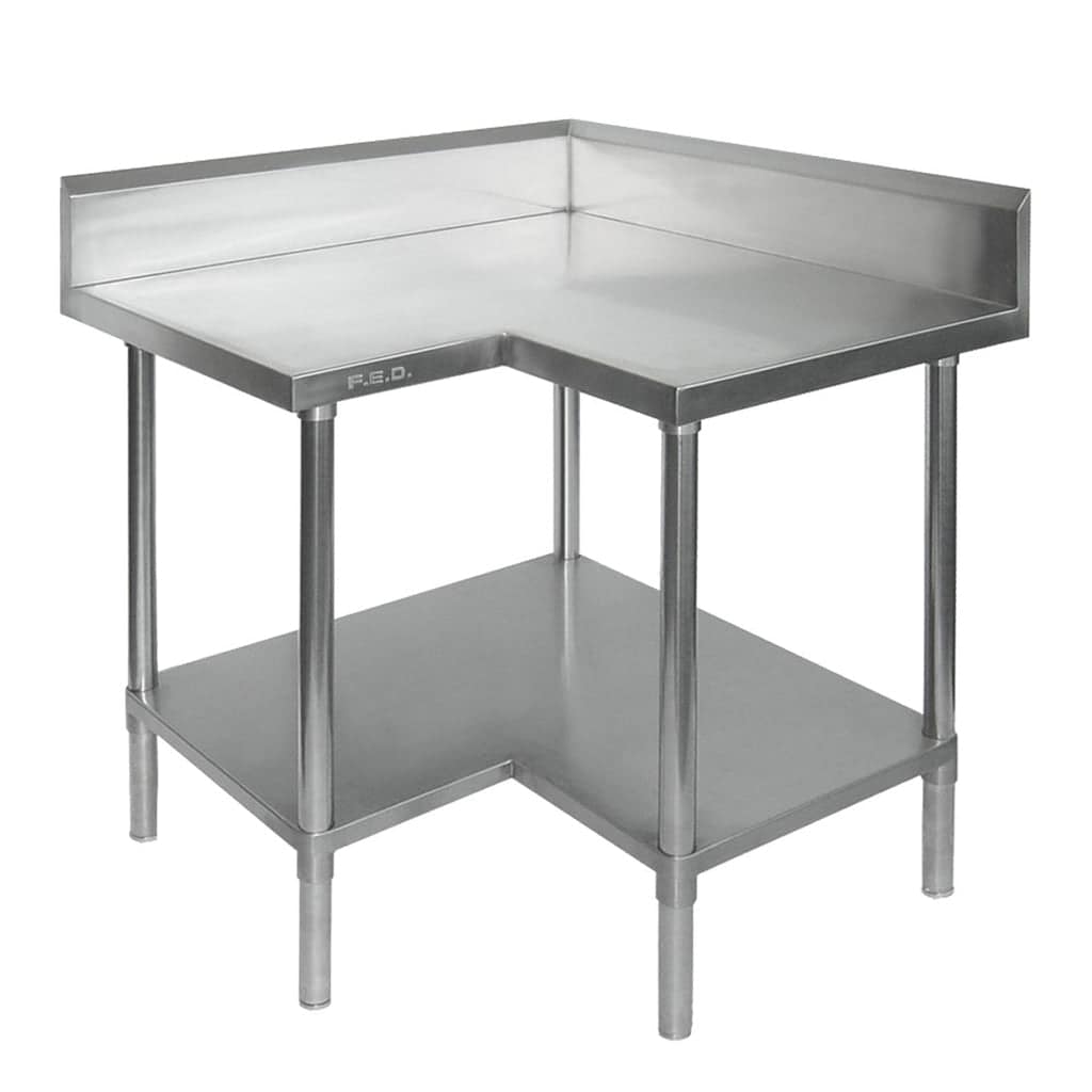FED WBCB7-0900/A Stainless Steel Corner Workbench – 900x900mm with Splashback & Undershelf - Image 3