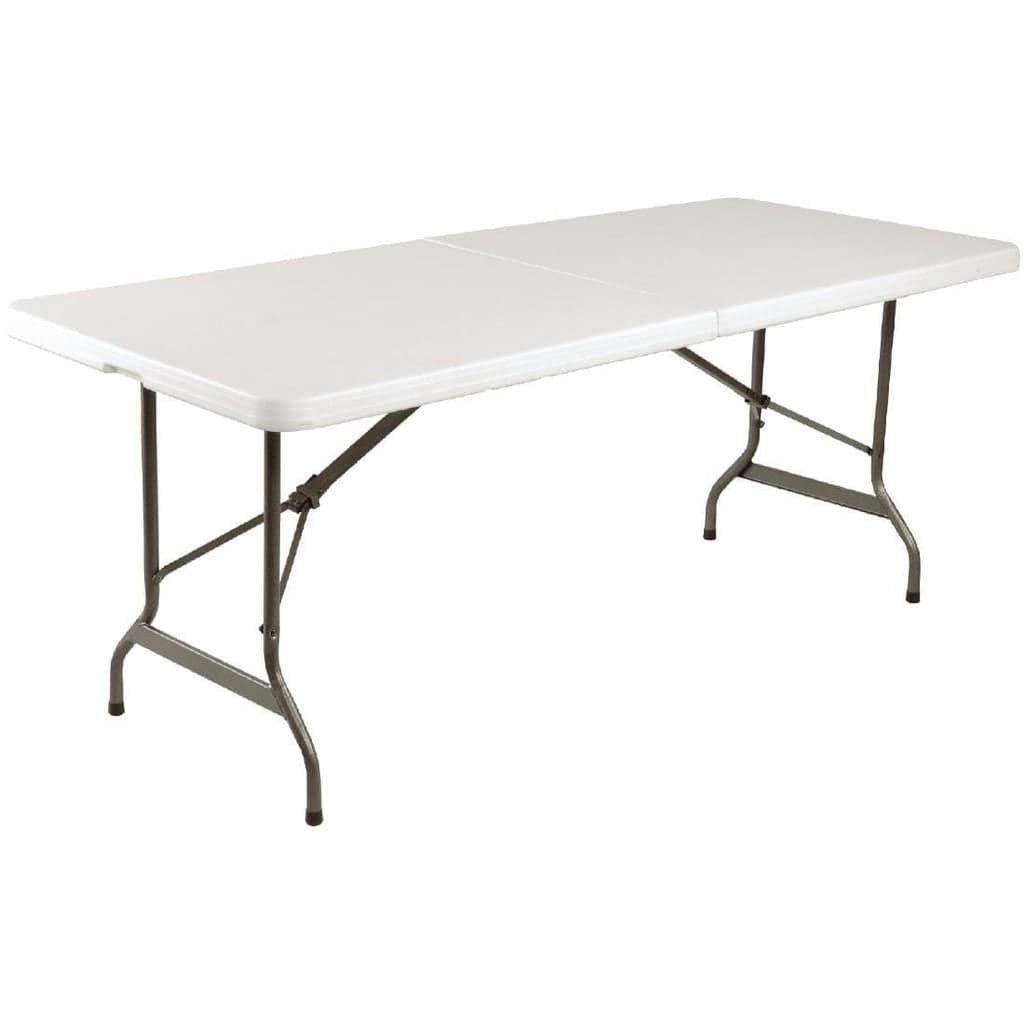 Bolero LL001 6ft centre folding table, white HDPE top, steel legs, 200kg load, Australia