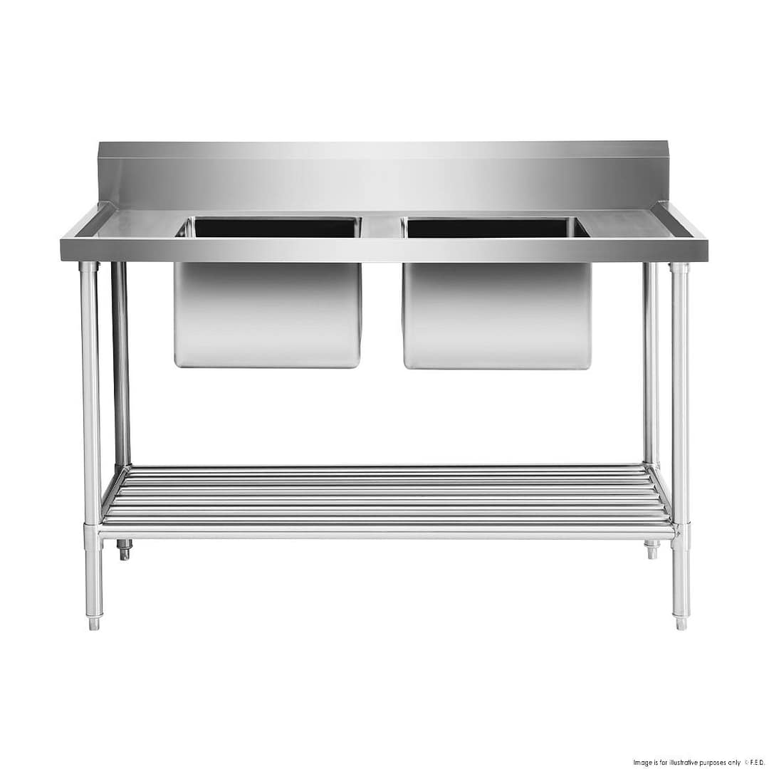 FED DSB7-1500C/A double centre sink bench with pot undershelf, 1500×700×900mm, stainless steel, Australia