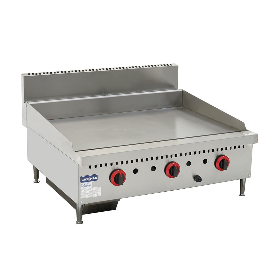 Gasmax GG-36LPG three burner LPG benchtop griddle, 900mm wide, 22mm plate, 99MJ/h, stainless steel, Australia