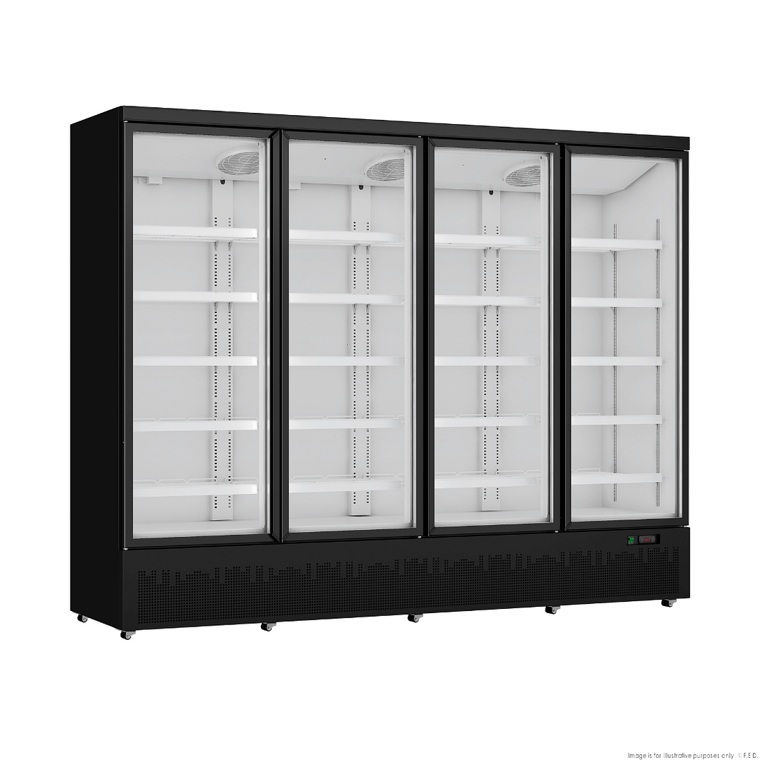 Thermaster LG-2200BGBM Four-Door Glass Fridge with 2248L Capacity in Black Finish