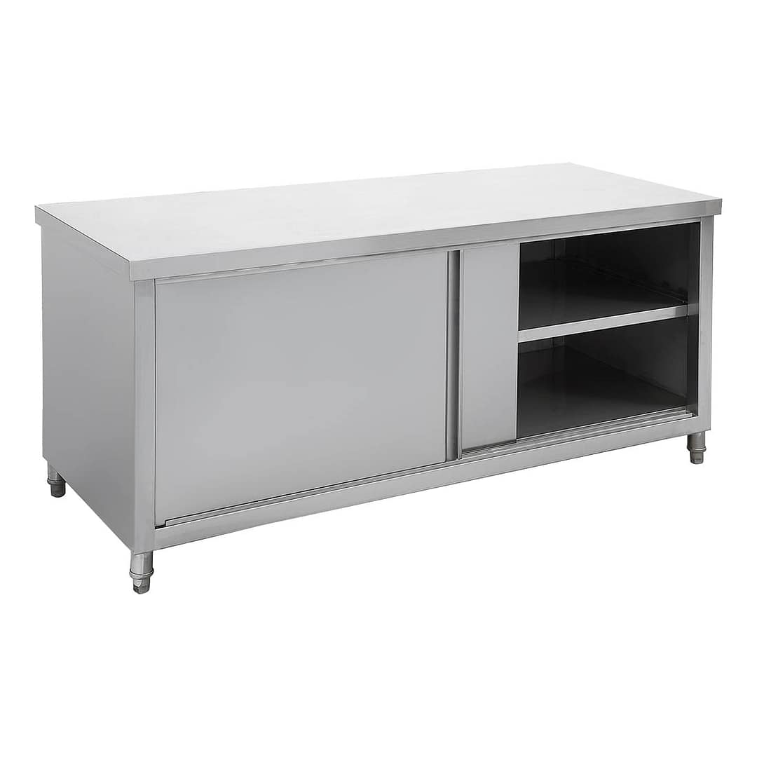 FED STHT6-1200-H stainless steel pass-thru workbench cabinet, 1200mm wide with dual access doors – front view, Australia