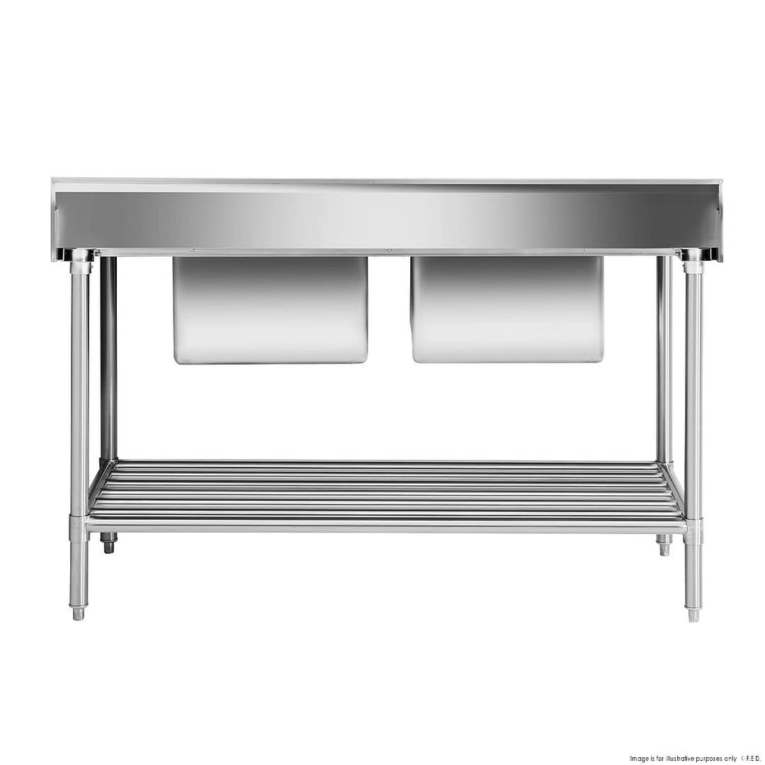 FED DSB7-1500C/A Double Centre Sink Bench – 1500mm Stainless Steel - Image 4