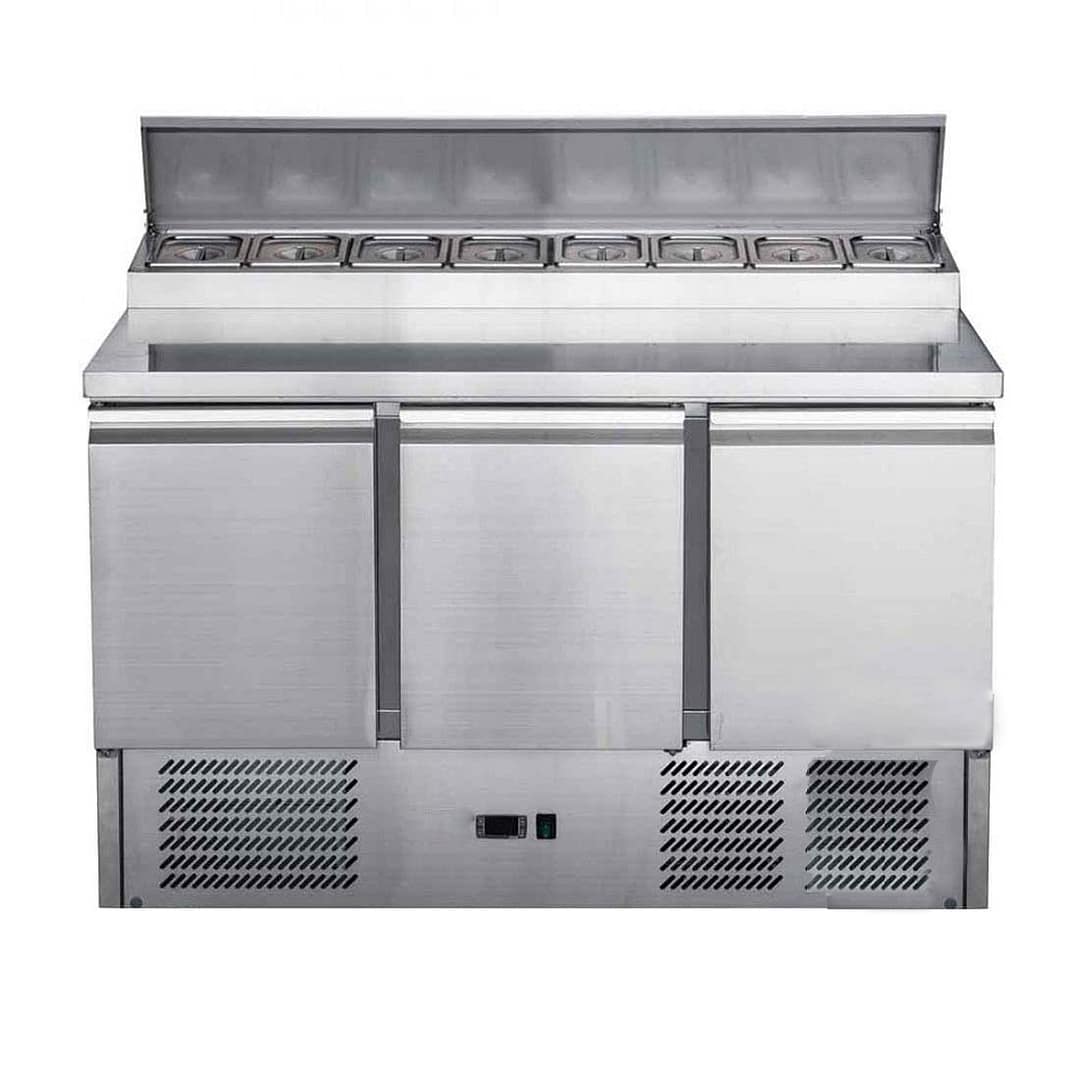 FED-X XGNS1300D Three Door Salad Prep Fridge with GN Pan Slots, 368L Capacity