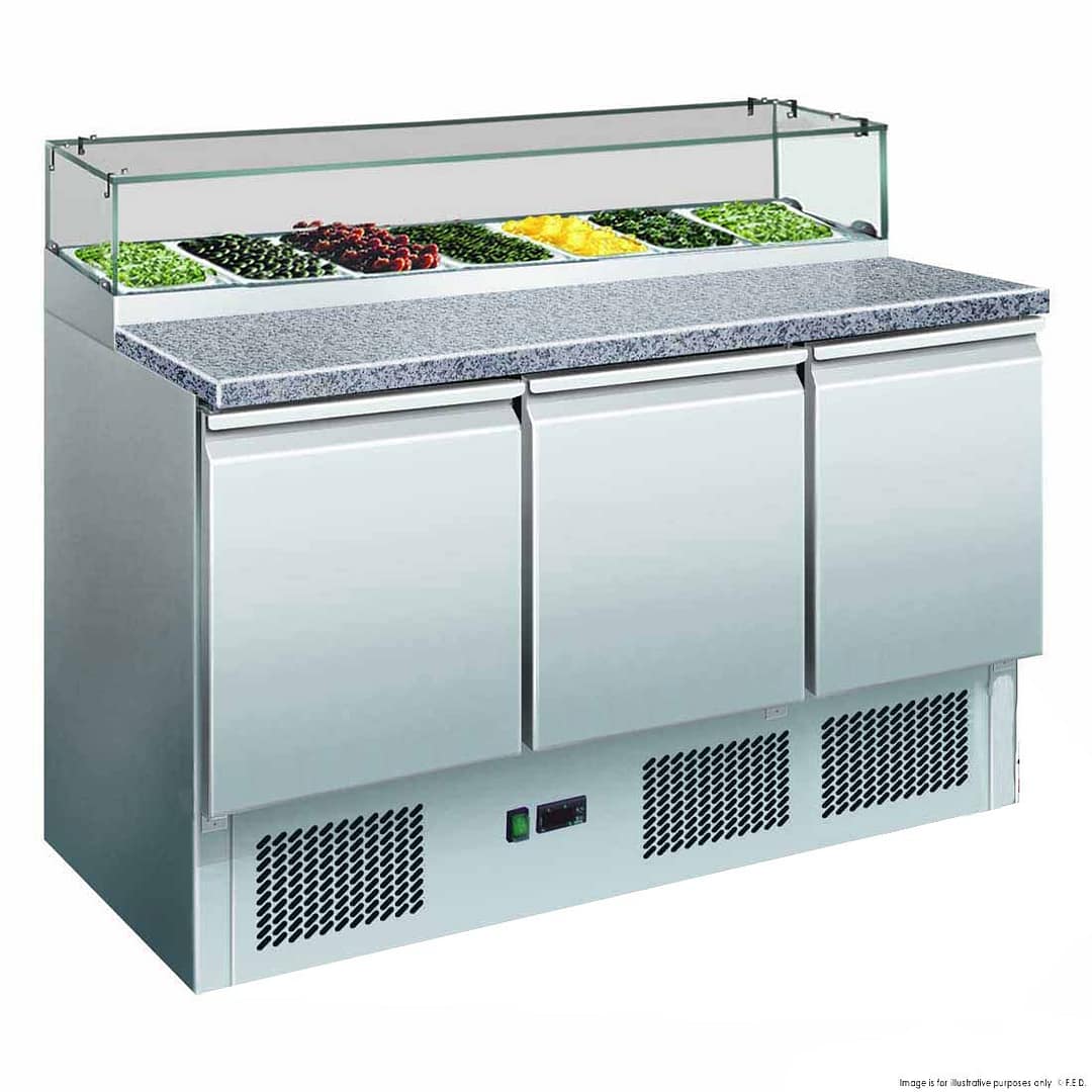 Thermaster GNS1300E Three Door Salad Marble Prep Top, 444L, 7xGN, Stainless Steel