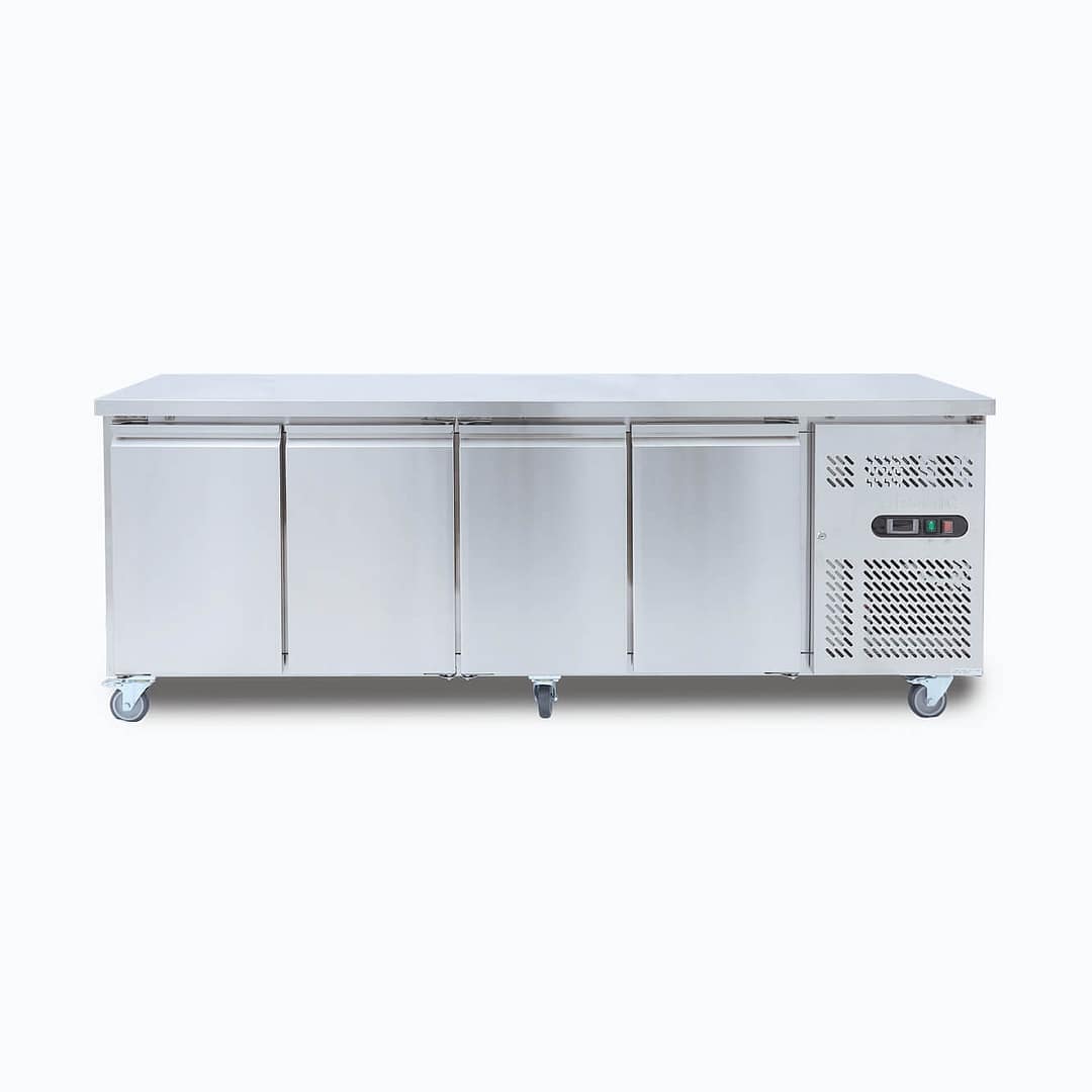 Bromic UBF2230SD-NR under bench freezer, 553L, 4 solid doors, stainless steel, fan-forced cooling – front view, Australia