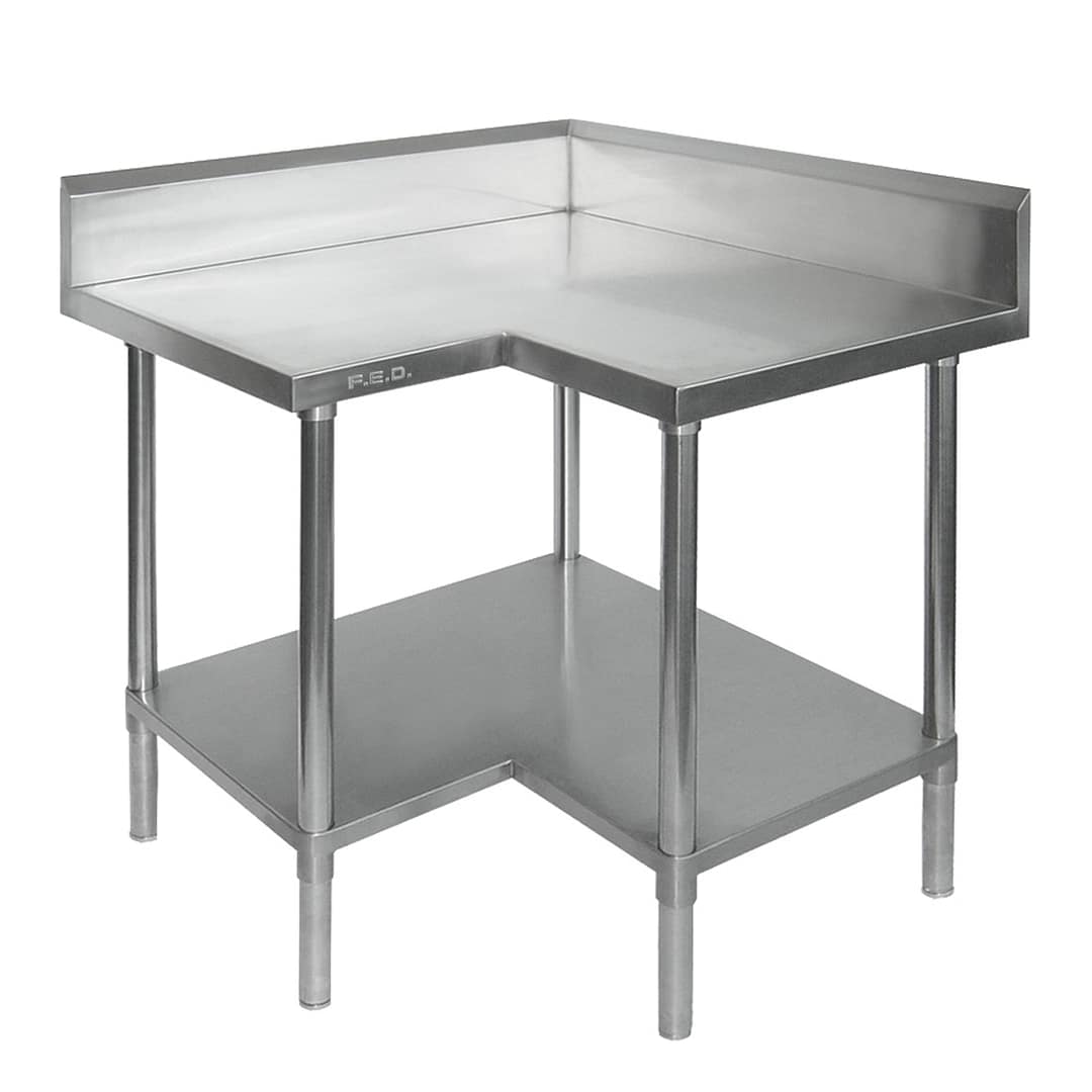 FED WBCB7-0900/A Stainless Steel Corner Workbench with 150mm Splashback & Adjustable Undershelf