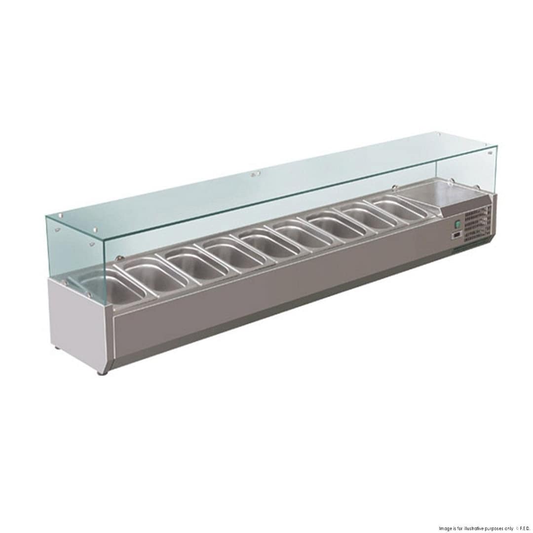 FED-X XVRX2000/380 Flat Glass Salad Bench with 9x 1/3GN Pan Capacity and Stainless Steel Body