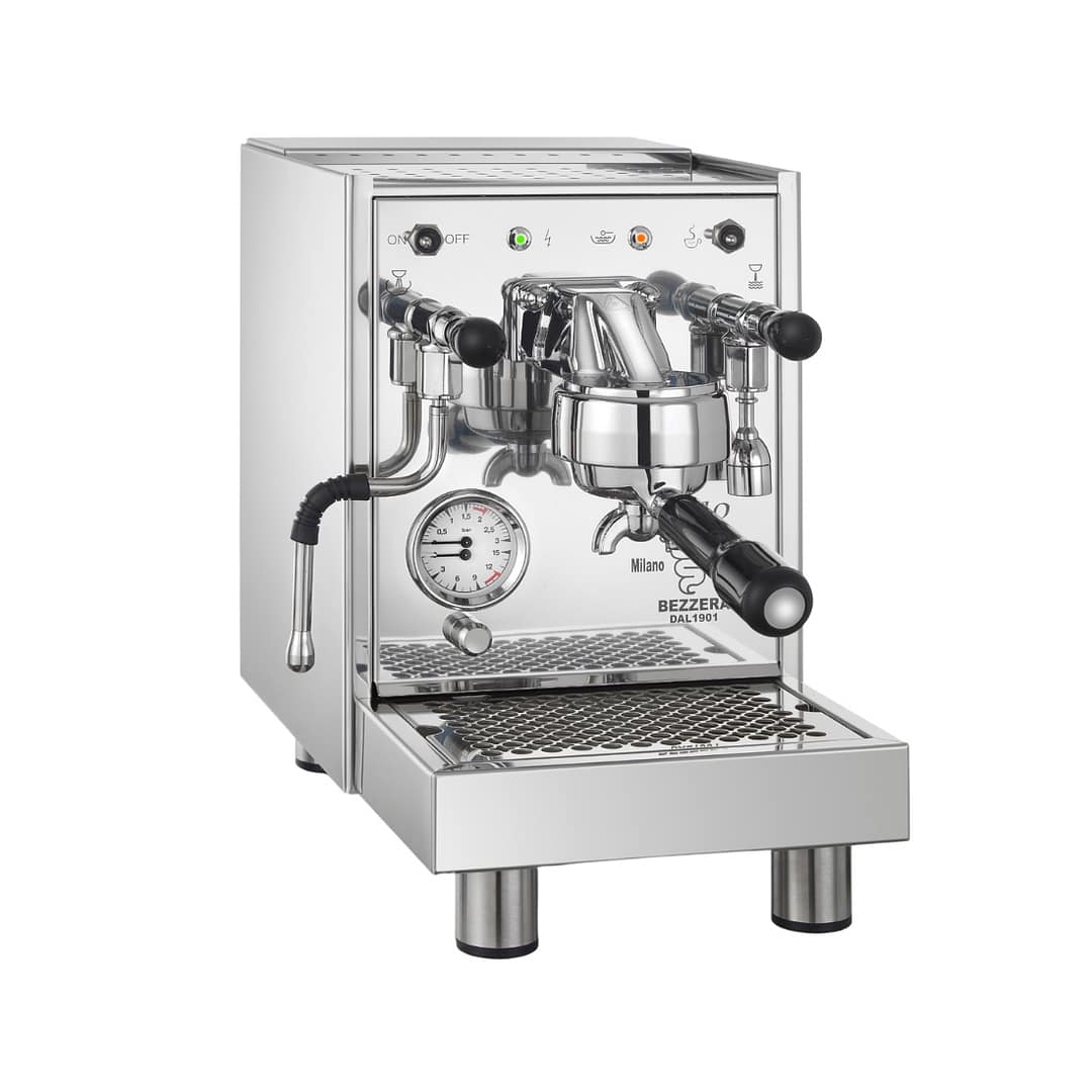 Bezzera BZ10 semi professional espresso machine, 250×380×430 mm, 1.5L boiler, 1.3kW, stainless steel – three-quarter view, Australia