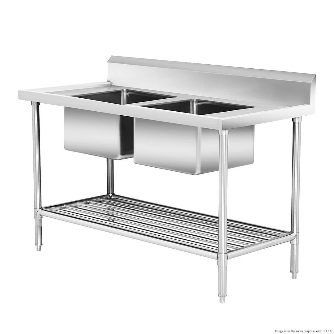 FED DSB7-1500C/A Double Centre Sink Bench – 1500mm Stainless Steel - Image 2