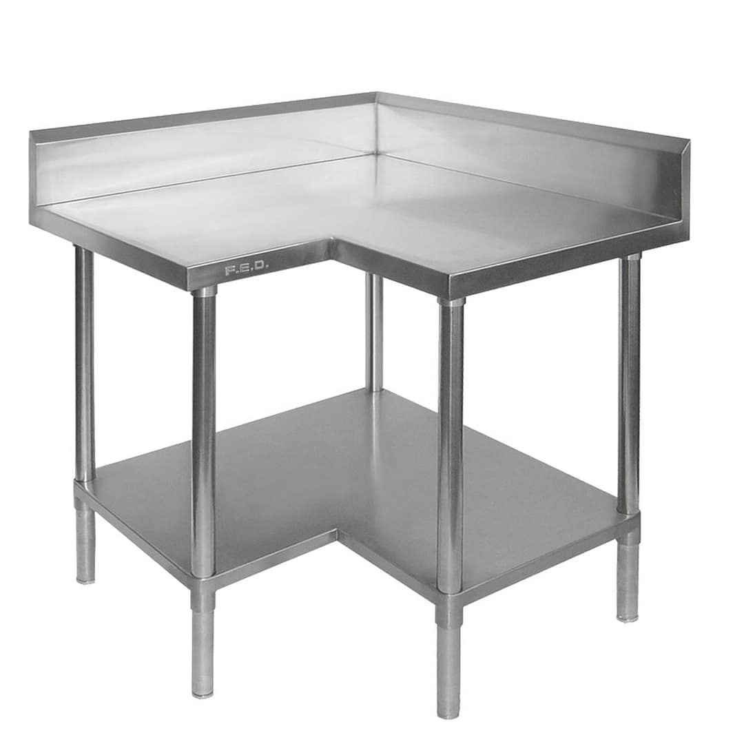 FED 0900-7-WBCB Stainless Steel Corner Workbench with 100mm Splashback & Undershelf