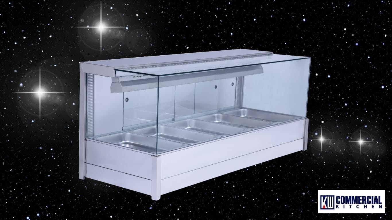 Countertop wet bain marie with GN 1/1 pan, lid, drain tap and thermostat