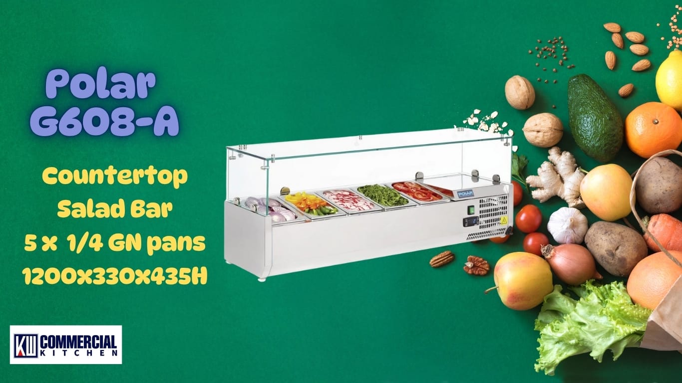 Polar G608-A G-Series Countertop Prep Fridge – 5× 1/4GN, Static Cooling
