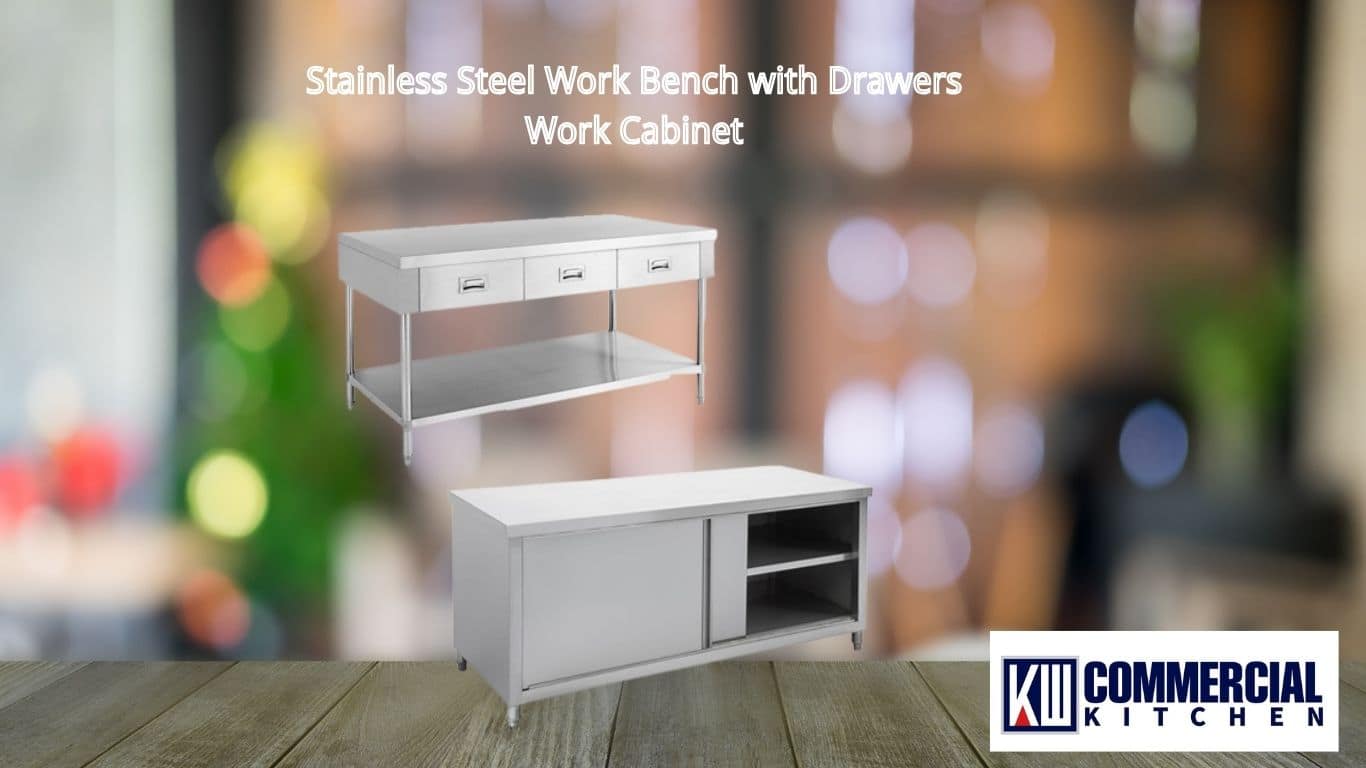 SUS304 stainless steel benches — including flat benches, corner benches, dishwasher inlet/outlet benches, infill benches, and work cabinets