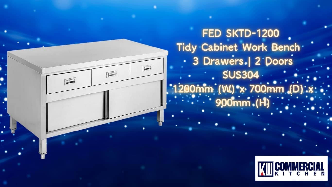 FED SKTD-1200 Tidy Cabinet Work Bench – 1200mm, 3 Drawers, SUS304, 2 Doors
