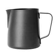 Olympia CM606 black non-stick milk frothing jug 340ml stainless steel – barista latte art jug front view, Australia