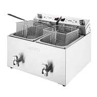 Apuro CU621-A twin tank electric benchtop fryer 2x8L 2x2.9kW stainless steel with front drain taps – front view, Australia