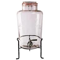 Olympia Nantucket Style Drink Dispenser with Wire Stand, 8.5L Capacity, Glass Body, and Stainless Steel Tap for Events and Functions.
