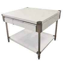 FED SWBD10-1200 stainless steel centre island workbench, 1200mm wide, with 6 drawers and undershelf – front view, Australia