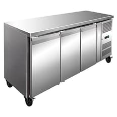 Thermaster FE3100BT stainless steel 3 door bench freezer, 1795mm, fan-forced cooling, auto defrost – front view, Australia