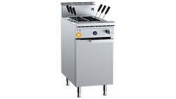 B+S K+ KPC-6 six-basket gas pasta cooker with multi-jet target burner, 450 mm wide, NG/LPG gas, stainless steel – front view, Australia