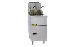 Anets AGG14T split‑pot gas tube fryer with inverted burners, 397mm, NG/ULPG, stainless steel – front view, Australia