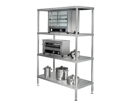 Simply Stainless SS17.0900SS 4 tier shelving, 900mm wide, stainless steel adjustable shelves – front view, Australia