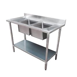 FED 1800-7-DSBC stainless steel double sink bench centre 1800×700×900 mm with splashback – front view Australia