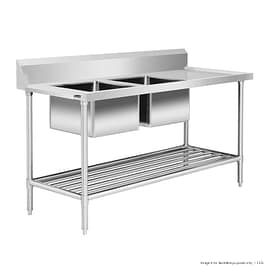 FED DSBD7-1800L/A left inlet double sink dishwasher bench, 1800x700x900mm, stainless steel modular bench, Australia