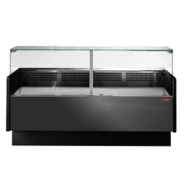 Tecnodom MR9.5 black deli display fridge with storage and castors, 2000mm wide, 2°C, glass front – front view, Australia