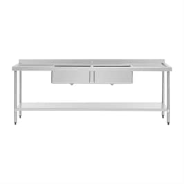 Vogue HC909 2400mm Double Bowl Sink with Twin Drainers and Splashback – Stainless Steel