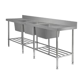 Simply Stainless SS24.7.2400.TB triple bowl sink bench with 2400mm width, 700mm depth, stainless steel splashback – Australia