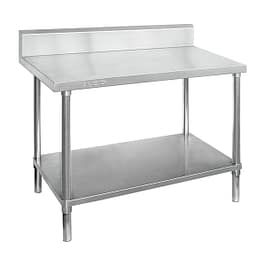 FED Modular System stainless steel workbench with splashback, 2100mm wide, undershelf – front view, Australia