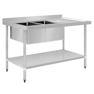 Vogue HC904 double bowl sink 1500mm stainless steel with right-hand drainer