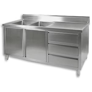 FED DSC-1800L-H kitchen tidy cabinet with double left sinks, 1800mm, stainless steel – front view, Australia